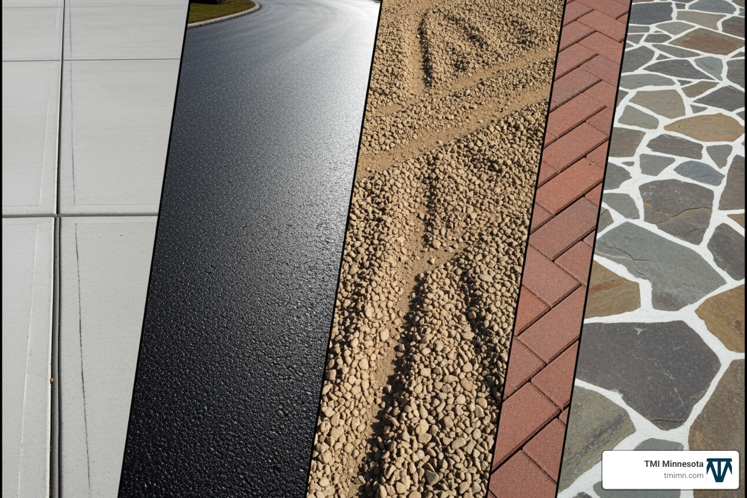 collage showing different driveway materials - front driveways ideas