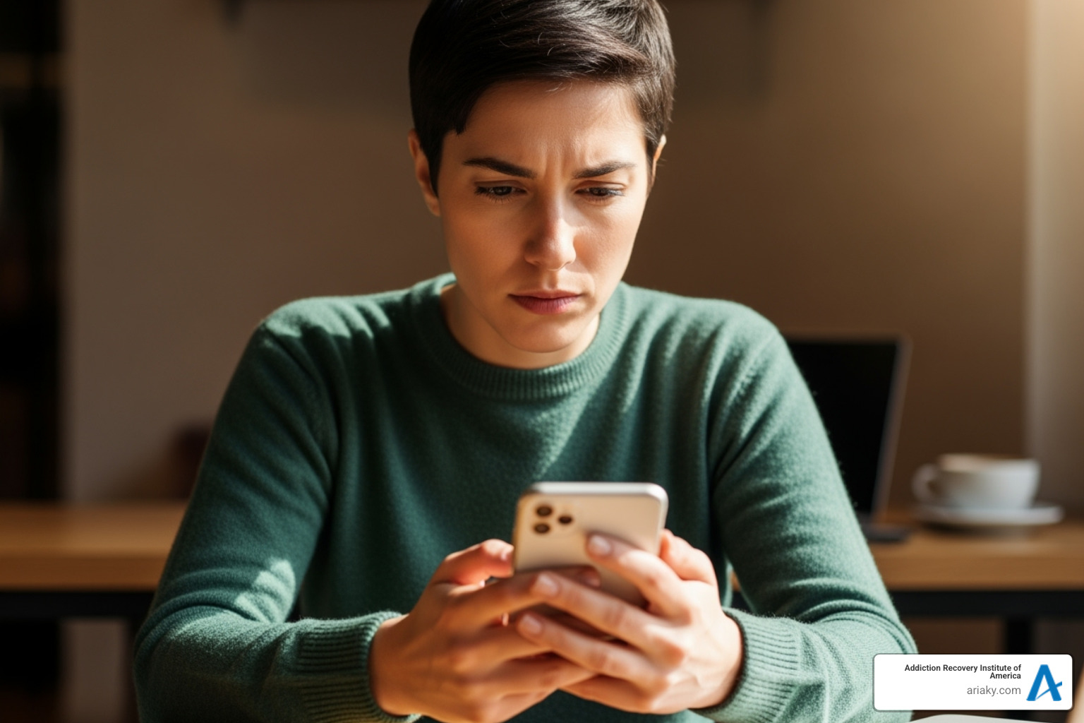 person on phone looking thoughtful - luxury drug rehab