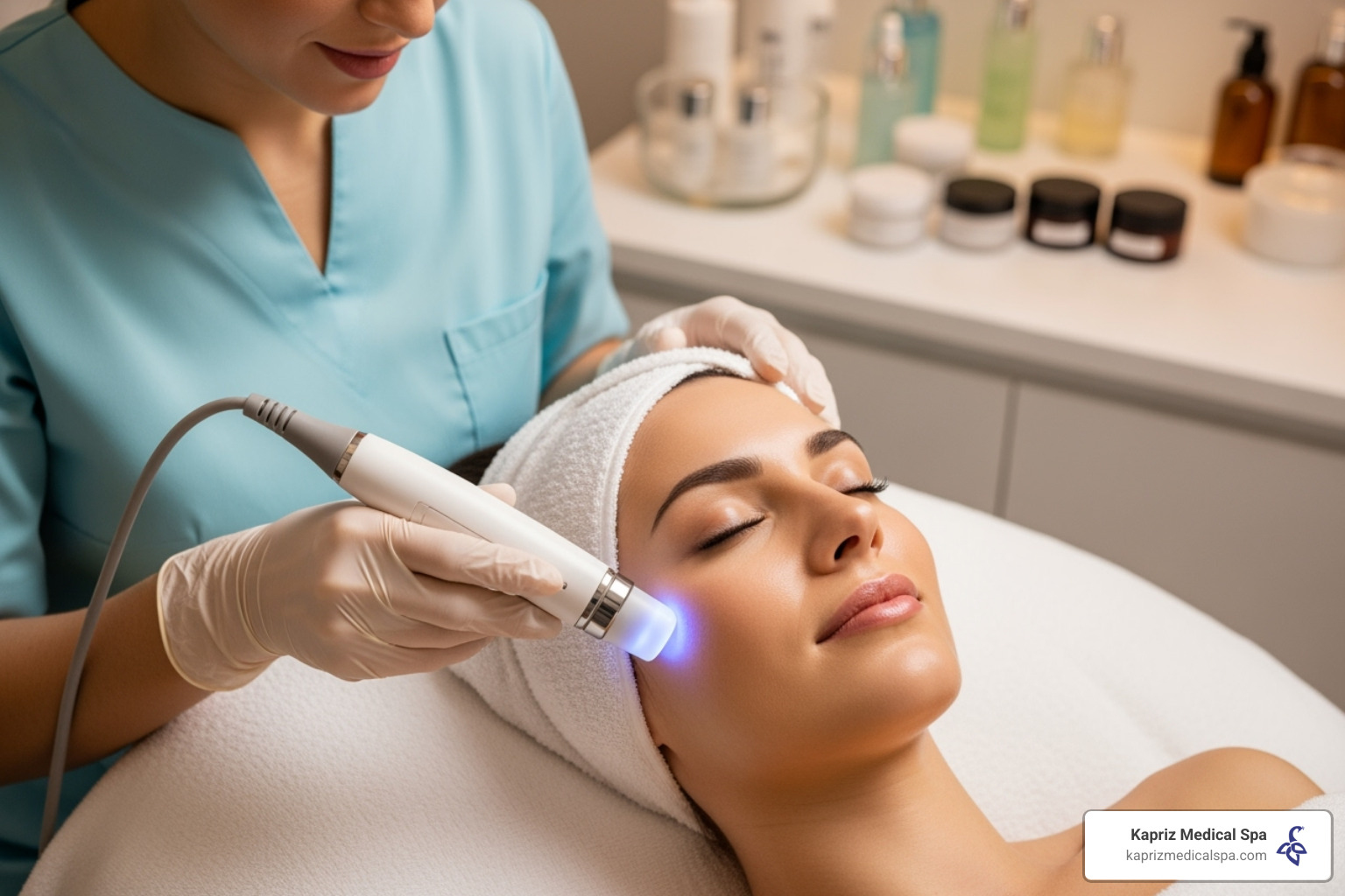 Client receiving a non-invasive facial treatment at a med spa - Best natural Botox