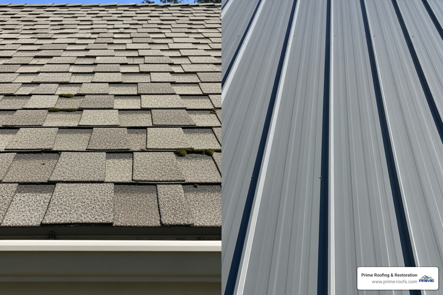 samples of asphalt shingles and standing seam metal roofing - Roof replacement Alabama