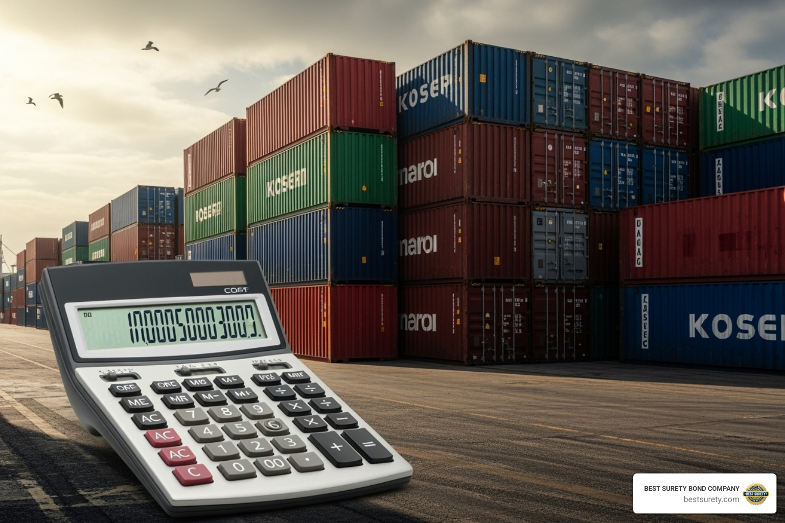A calculator and shipping containers - Customs bond online A calculator and shipping containers - Customs bond online