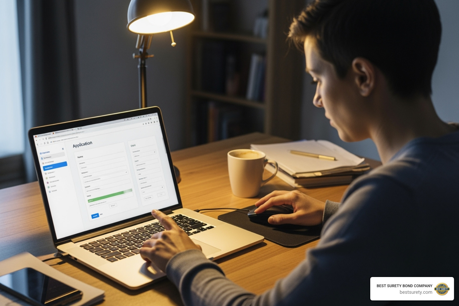 A person applying for a bond on a laptop - Customs bond online A person applying for a bond on a laptop - Customs bond online