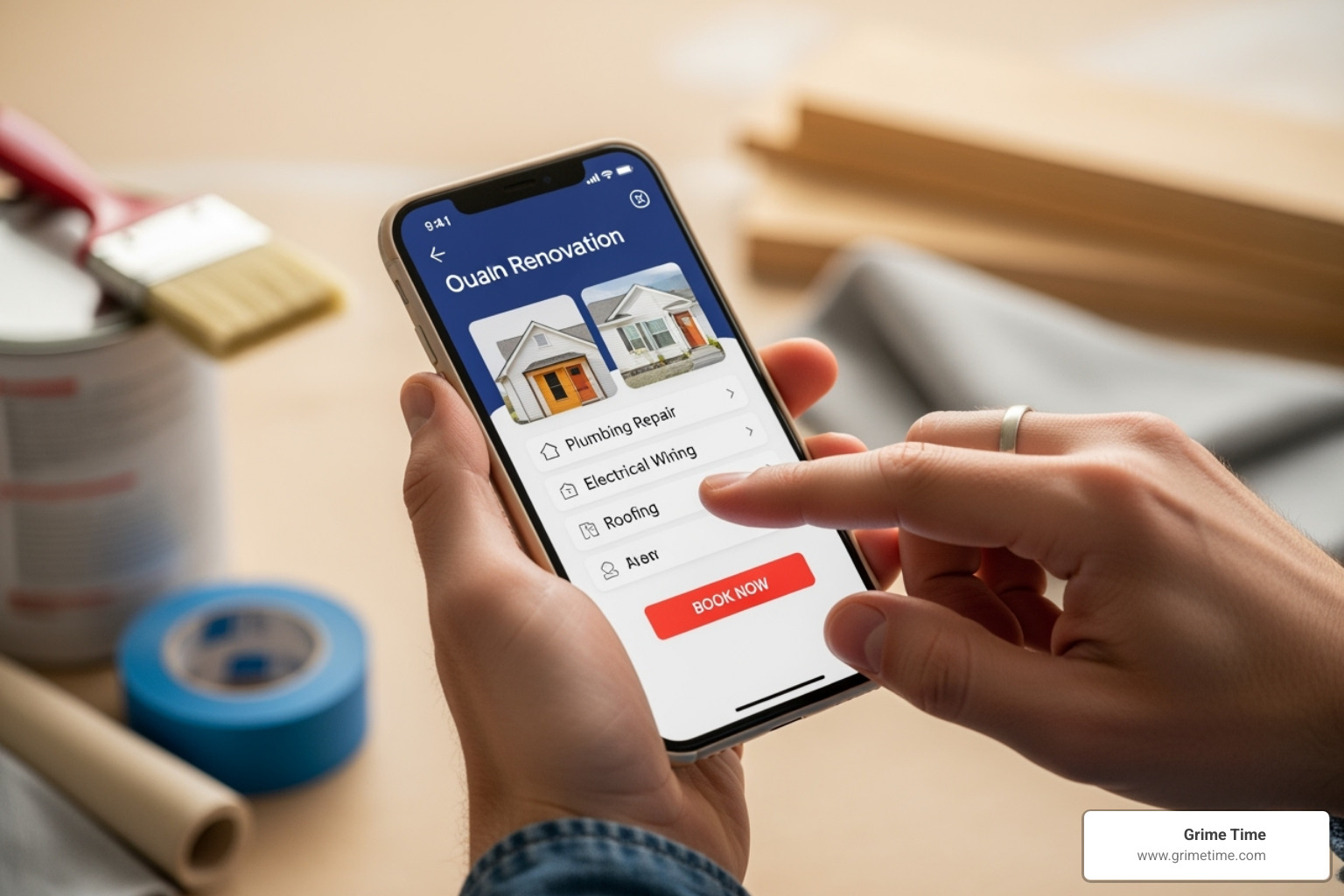 Person booking a dumpster rental online on their phone - roll off dumpster rental austin tx