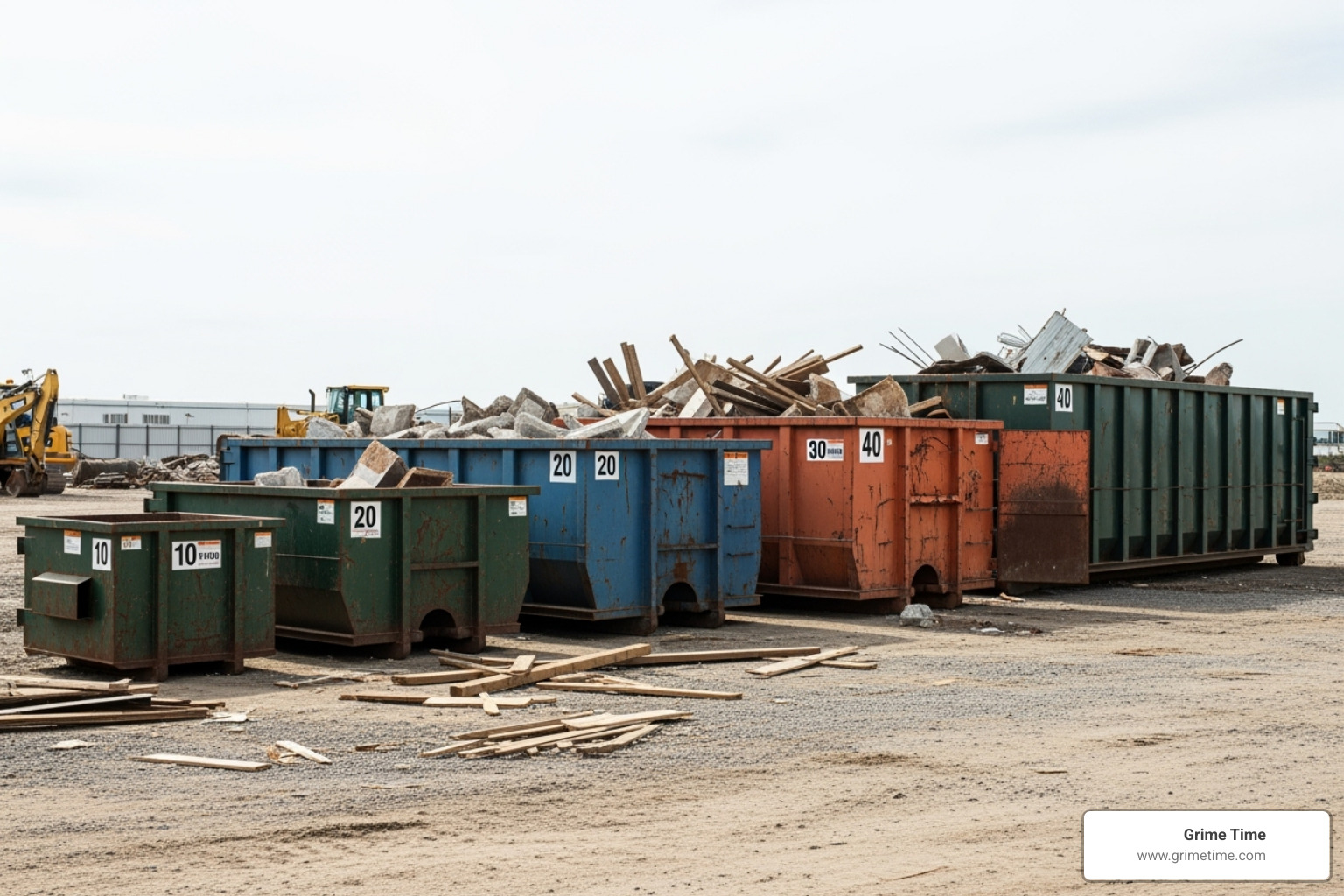 Different dumpster sizes lined up - roll off dumpster rental austin tx