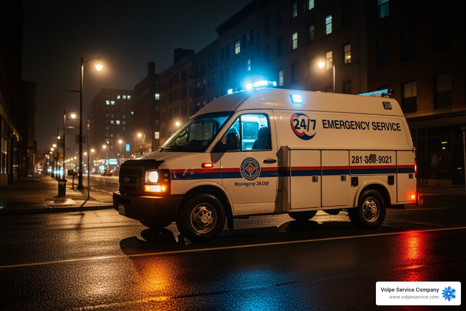 Image of a clearly marked service van at night, illustrating 24/7 emergency availability - AC repair Mt Olive Image of a clearly marked service van at night, illustrating 24/7 emergency availability - AC repair Mt Olive