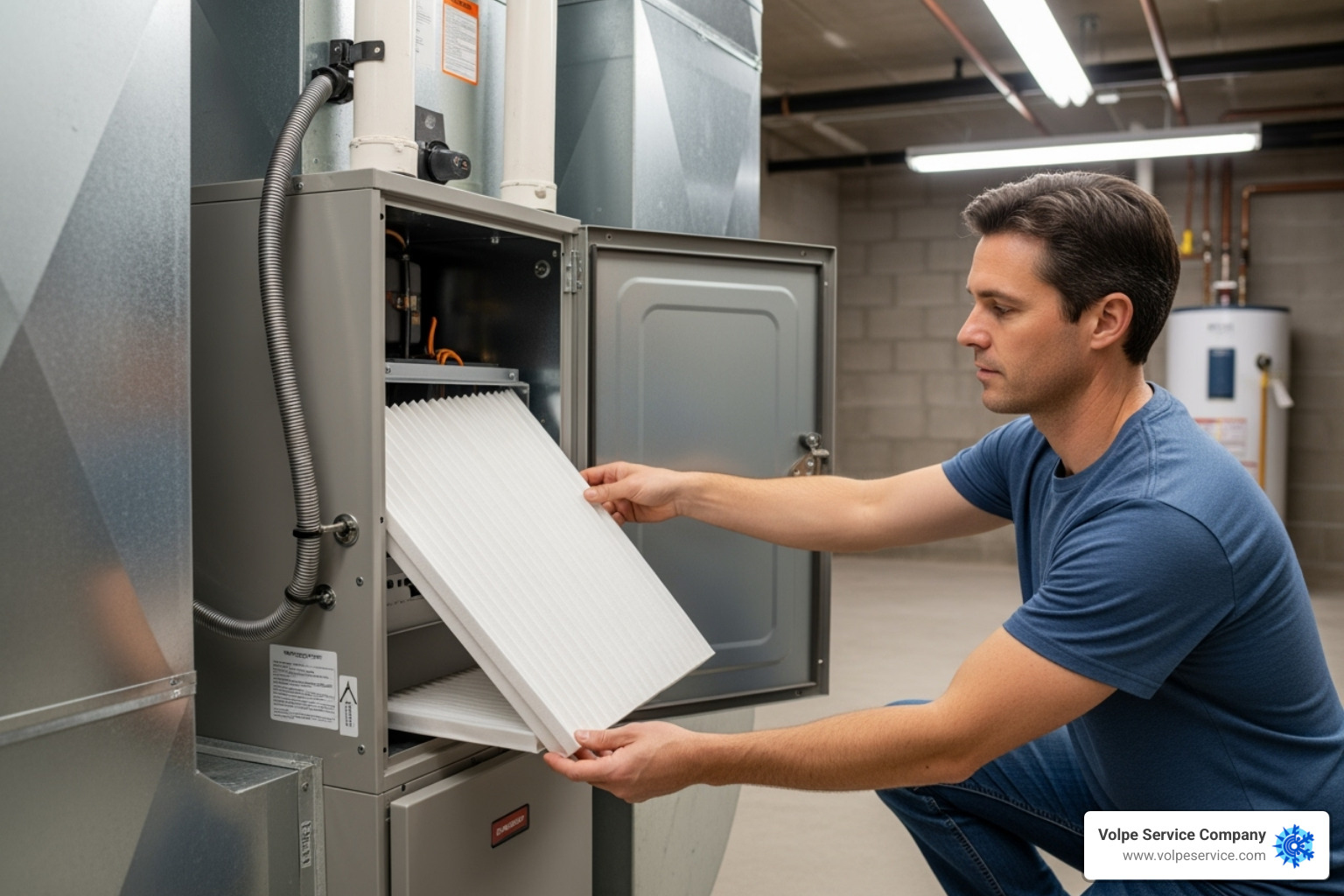 Image of a homeowner changing a clean air filter in their HVAC system - AC repair Mt Olive Image of a homeowner changing a clean air filter in their HVAC system - AC repair Mt Olive