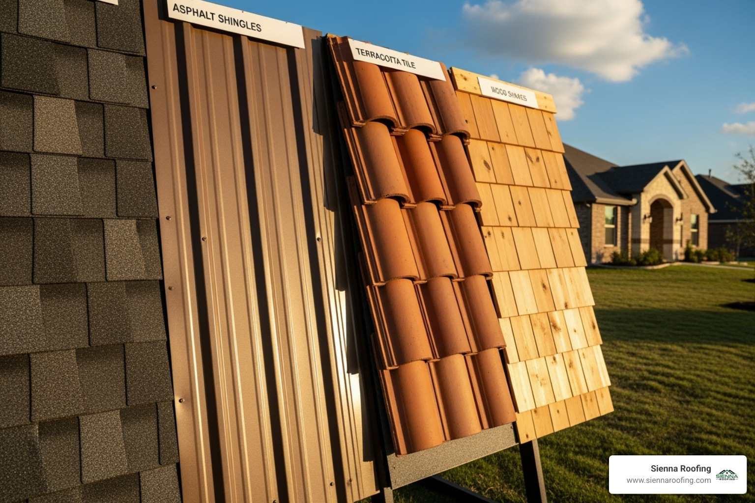 Roof with various material samples - new roof installation