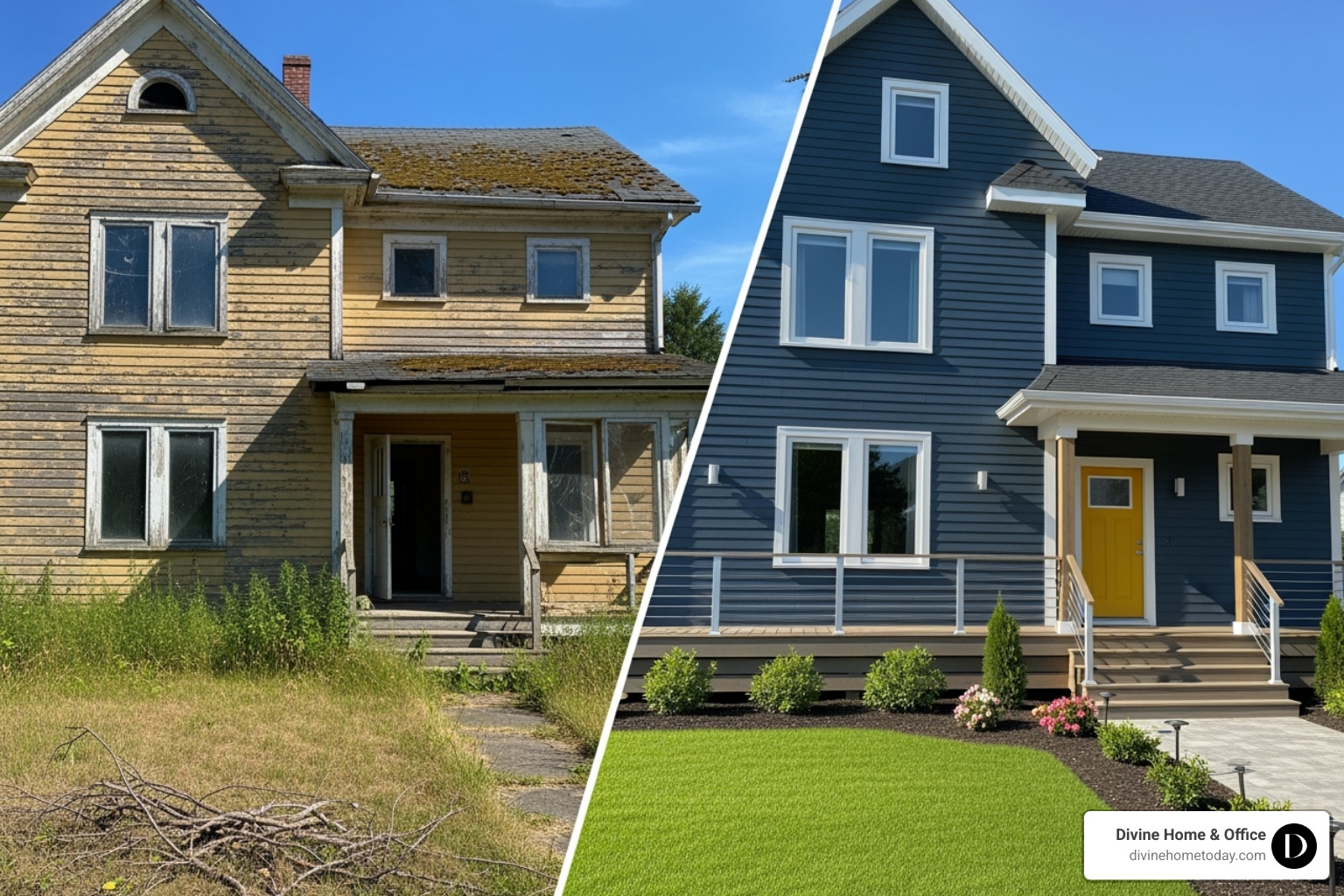 dramatic before-and-after home exterior change - exterior home design consultant near me