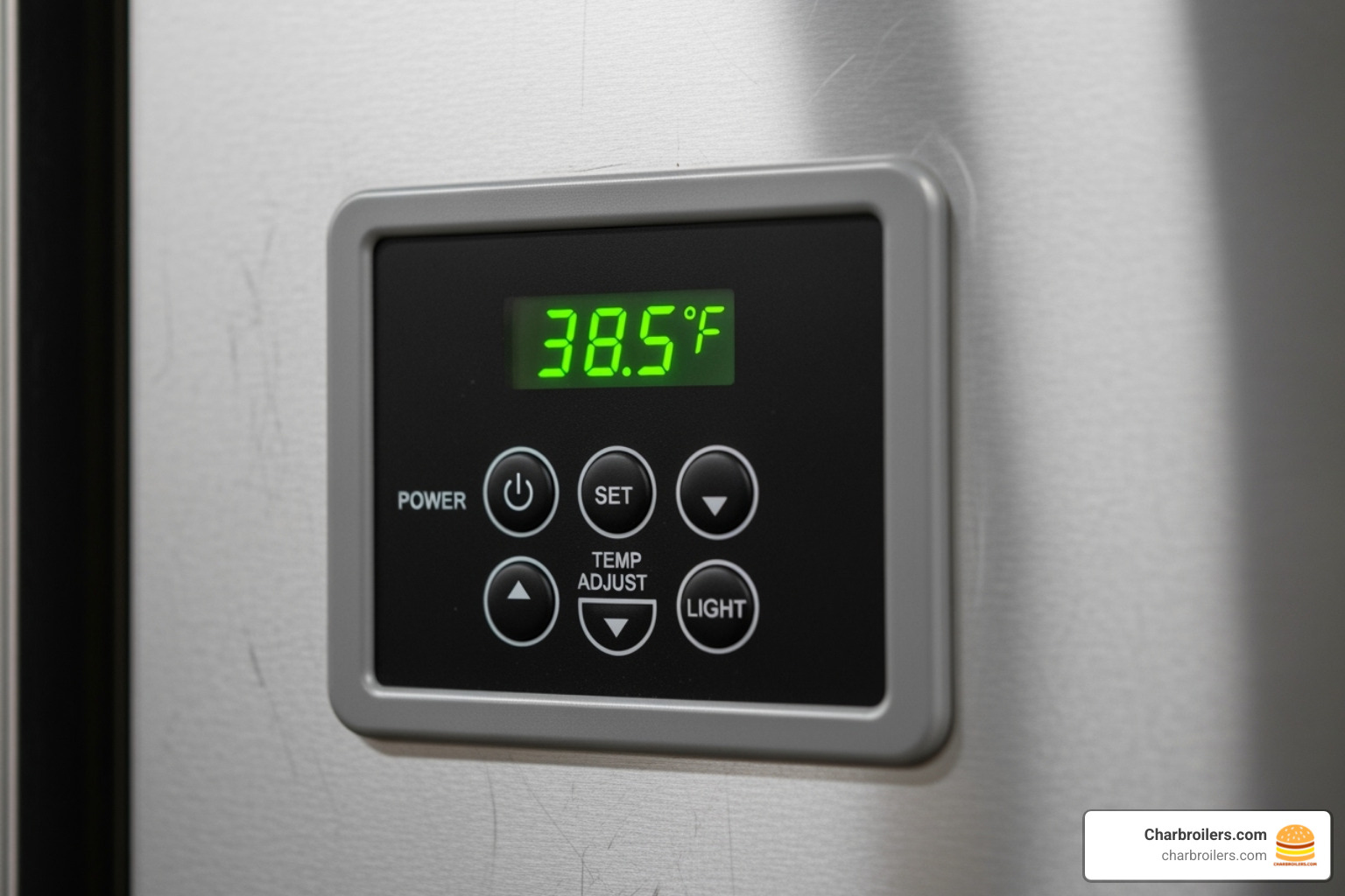 Digital temperature control panel on a commercial refrigerator - commercial double door fridge freezer Digital temperature control panel on a commercial refrigerator - commercial double door fridge freezer