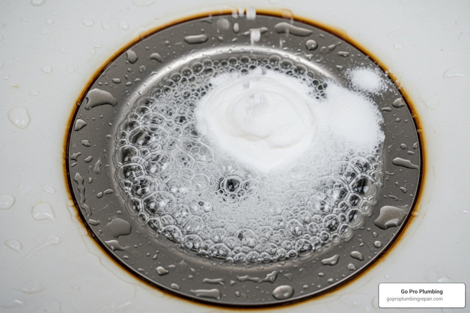 baking soda and vinegar fizzing in a drain - to unclog a drain