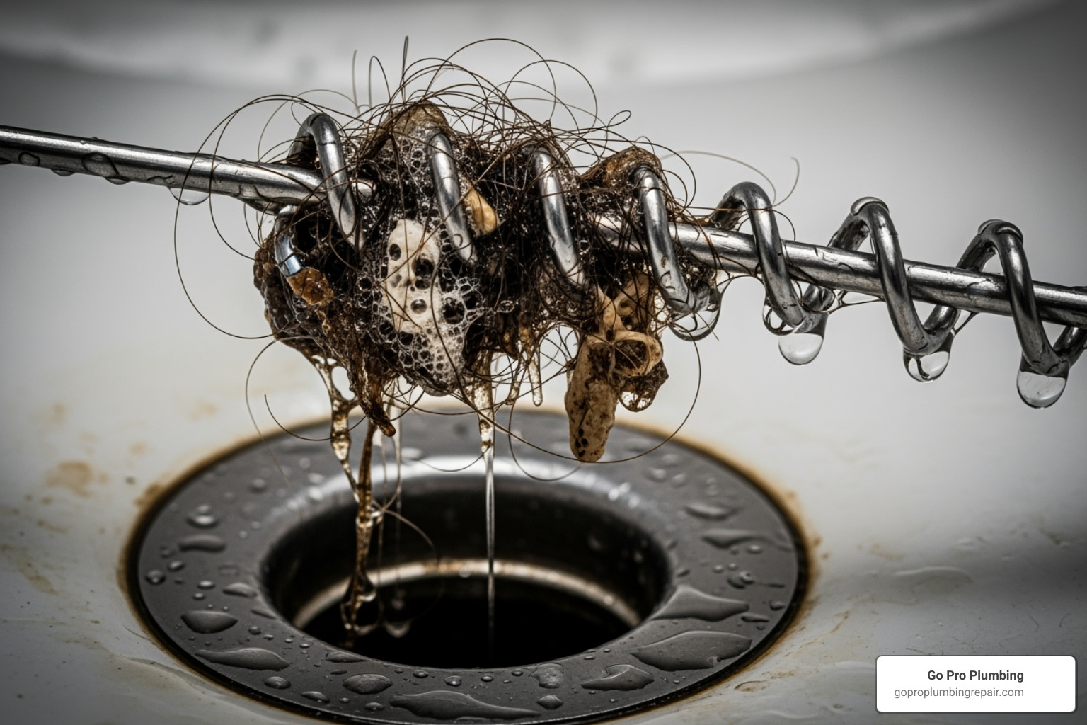 drain snake pulling hair from a drain - to unclog a drain
