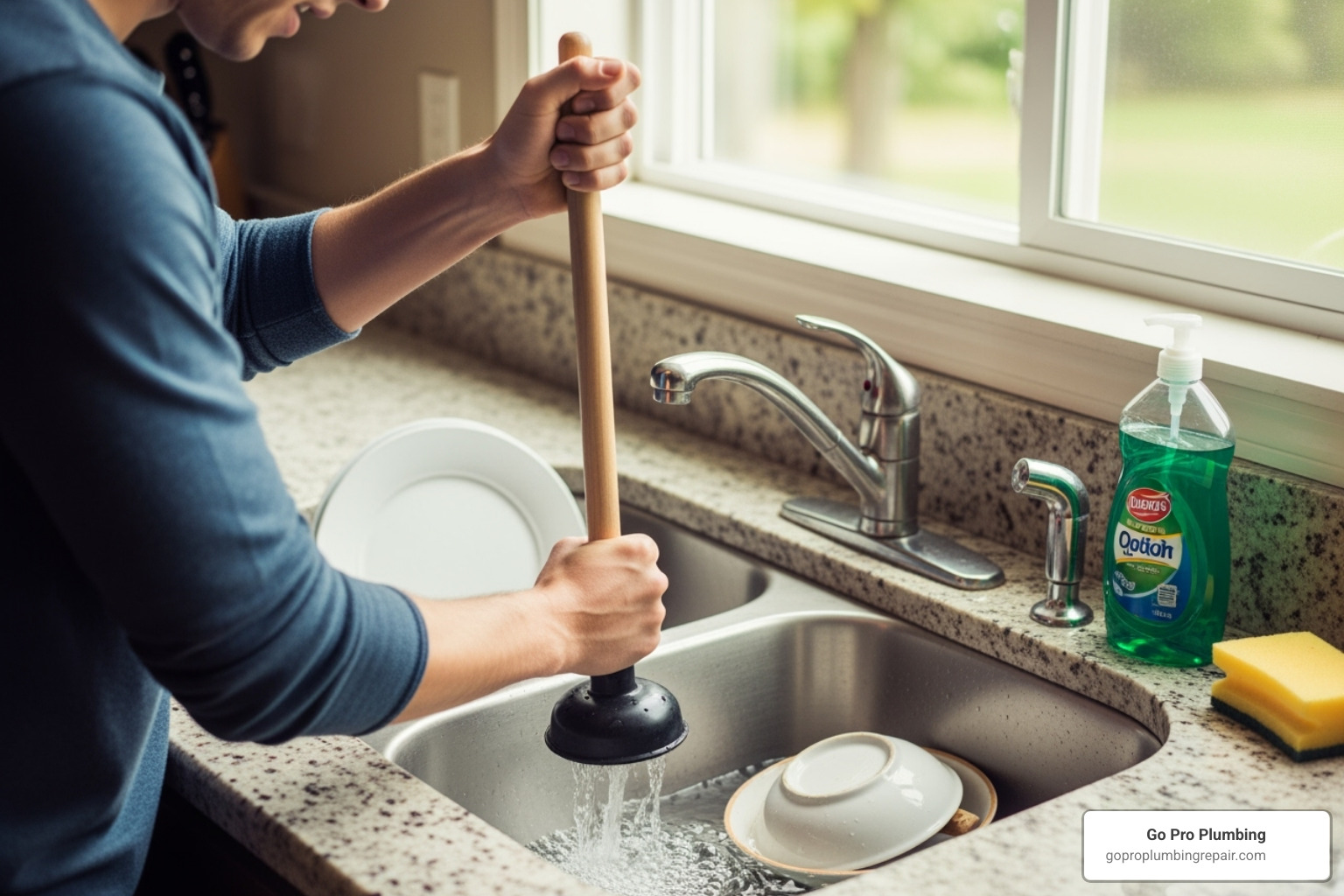 person using a plunger on a sink - to unclog a drain