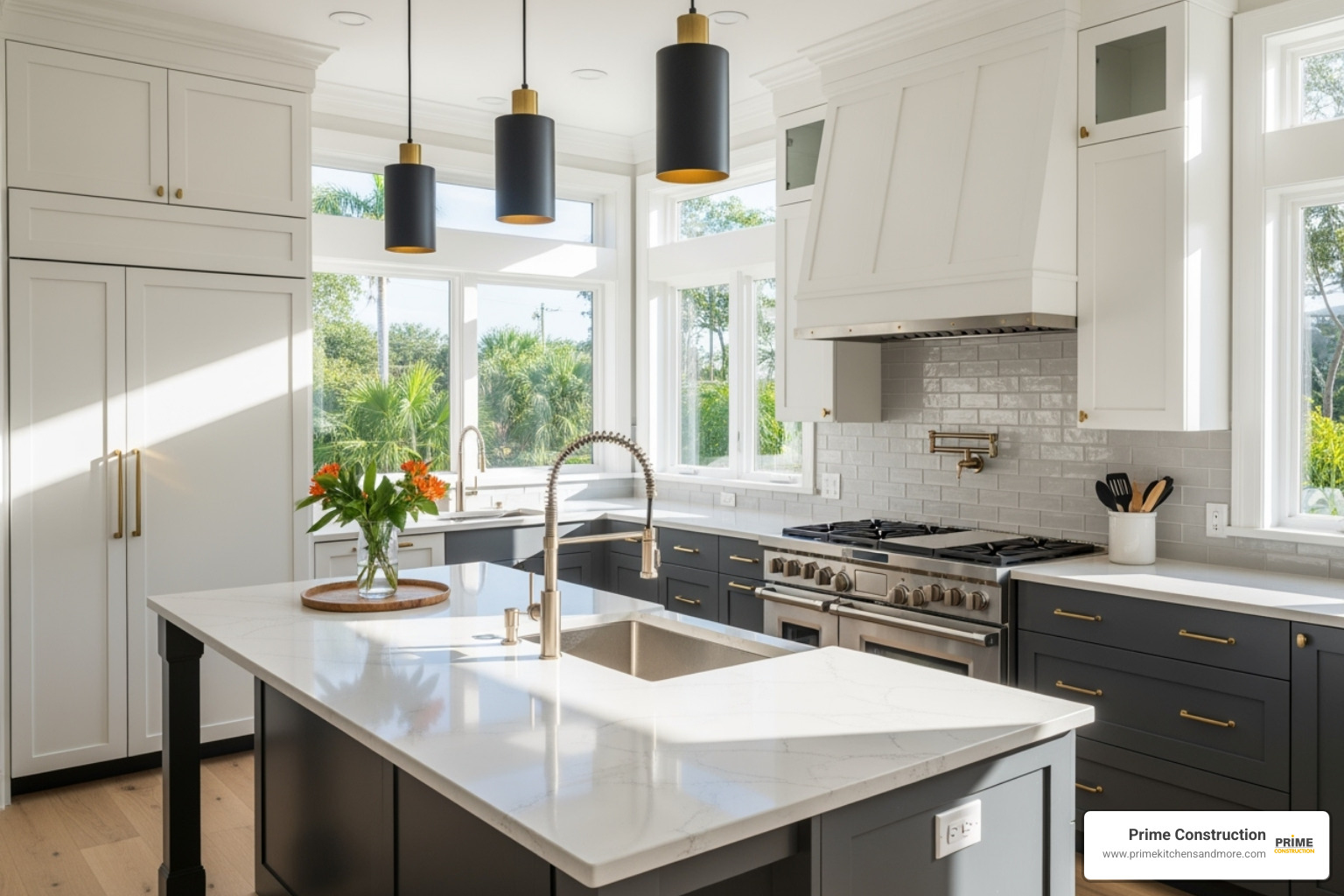 A stylishly renovated Orlando kitchen with an island, bathed in natural light - home remodeling orlando fl