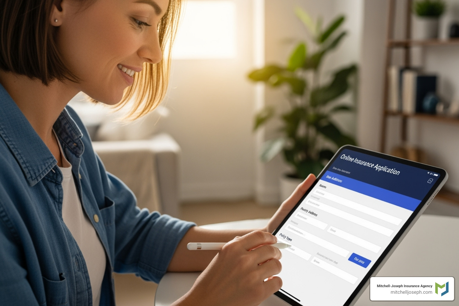 person smiling filling out online insurance application - event liability coverage
