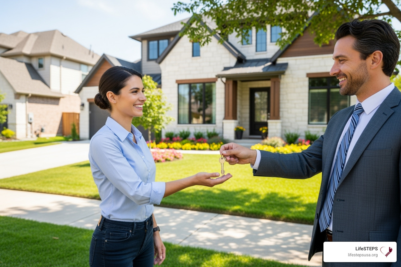 a person successfully getting keys to a new home - financial literacy courses