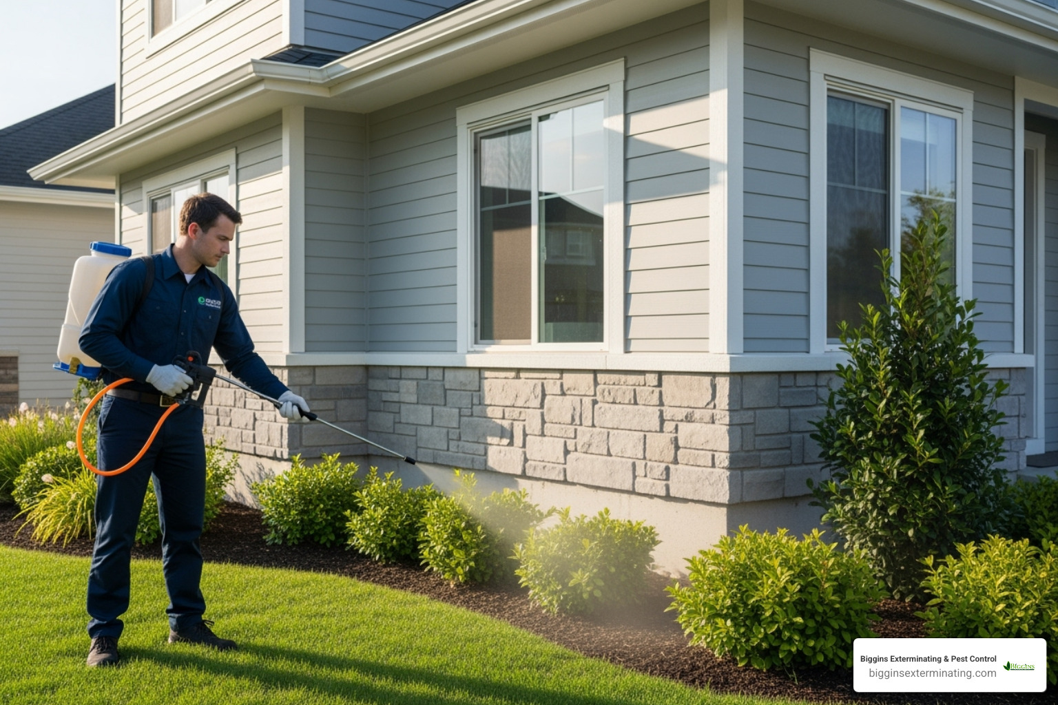 a pest control technician treating the exterior of a home - local pest extermination services