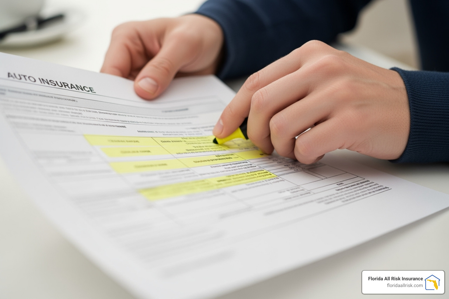 A person reviewing an auto insurance declaration page, highlighting key policy details and coverage limits - bodily injury liability A person reviewing an auto insurance declaration page, highlighting key policy details and coverage limits - bodily injury liability