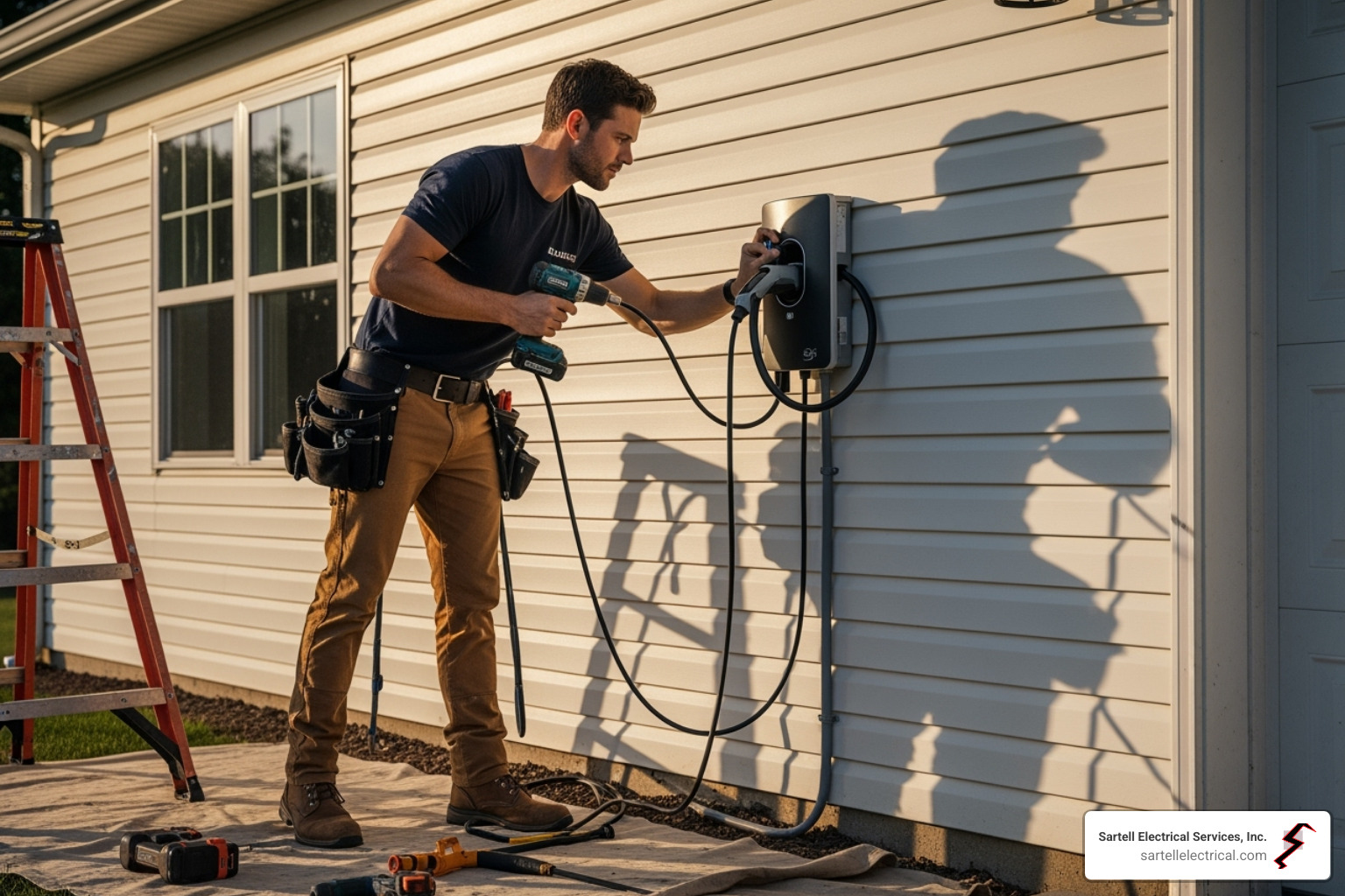electrician installing a residential EV charger - residential electrical services