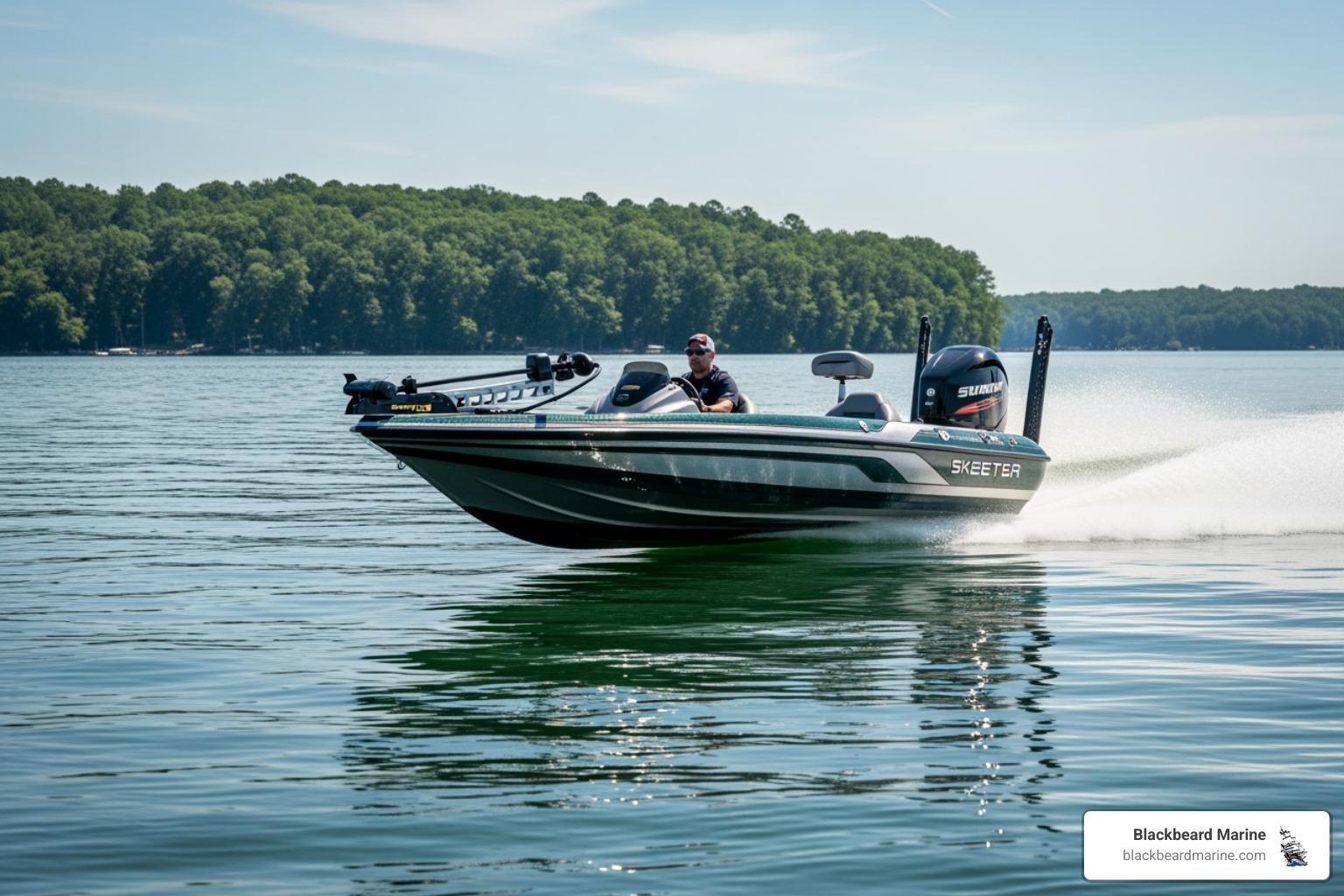 Skeeter bass boat at speed on a lake - Boats for sale Texas