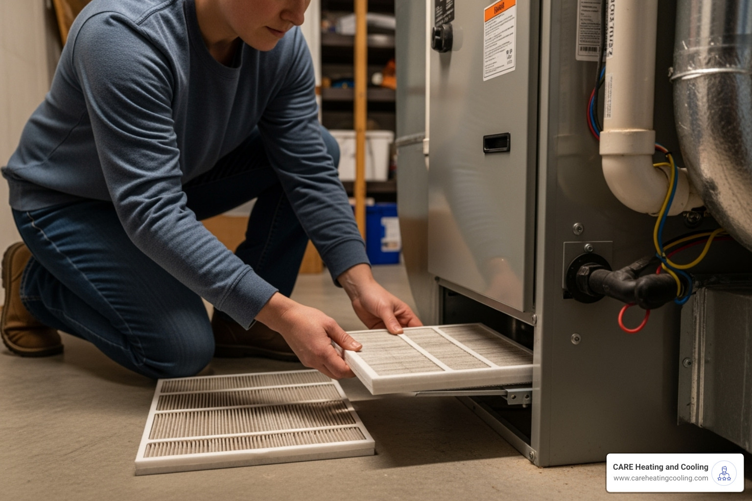 A person replacing a dirty air filter in an HVAC unit - HVAC system failure