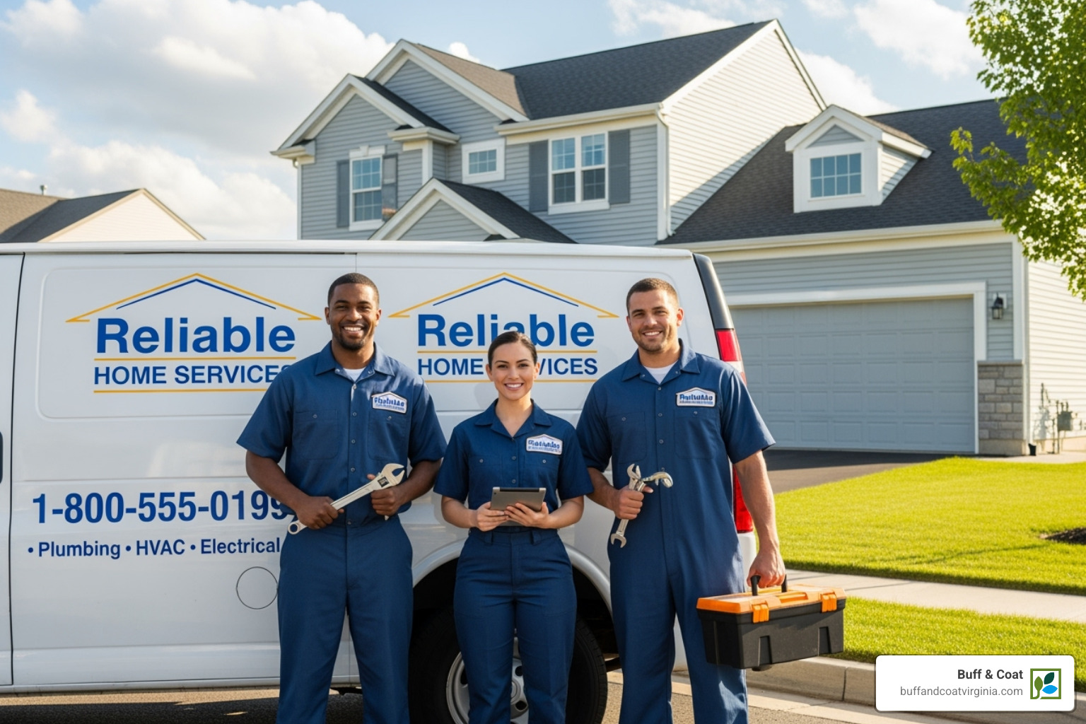 Buff & Coat van or team in front of a home in Richmond - buff and coat hardwood floor refinishing Buff & Coat van or team in front of a home in Richmond - buff and coat hardwood floor refinishing