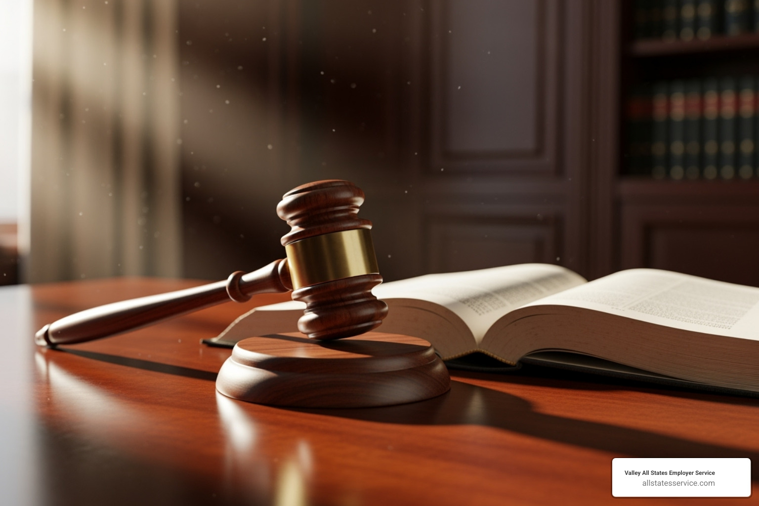 A gavel and a law book on a desk - Legal employment verification