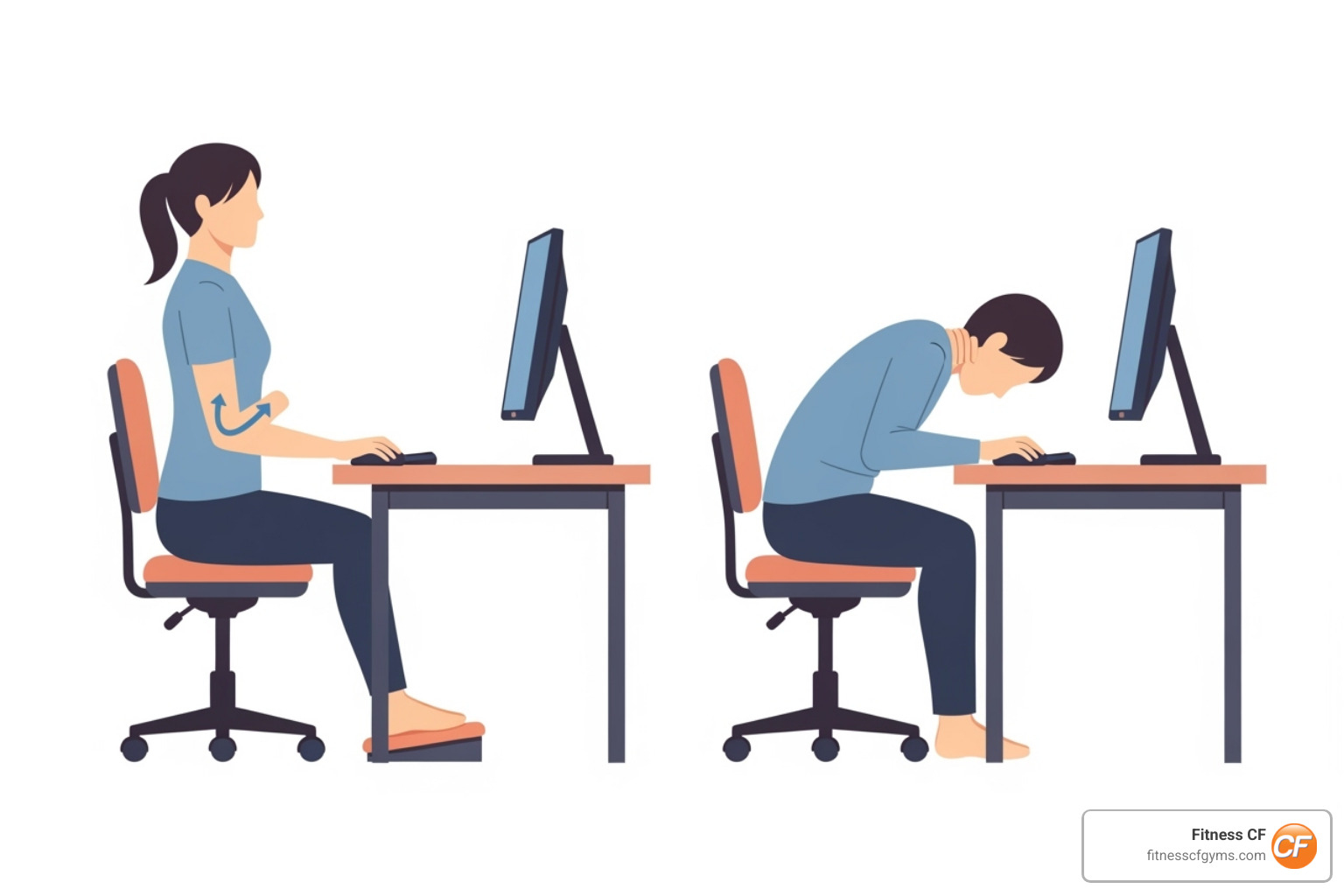 person illustrating good and poor sitting posture - how to relieve body aches from work