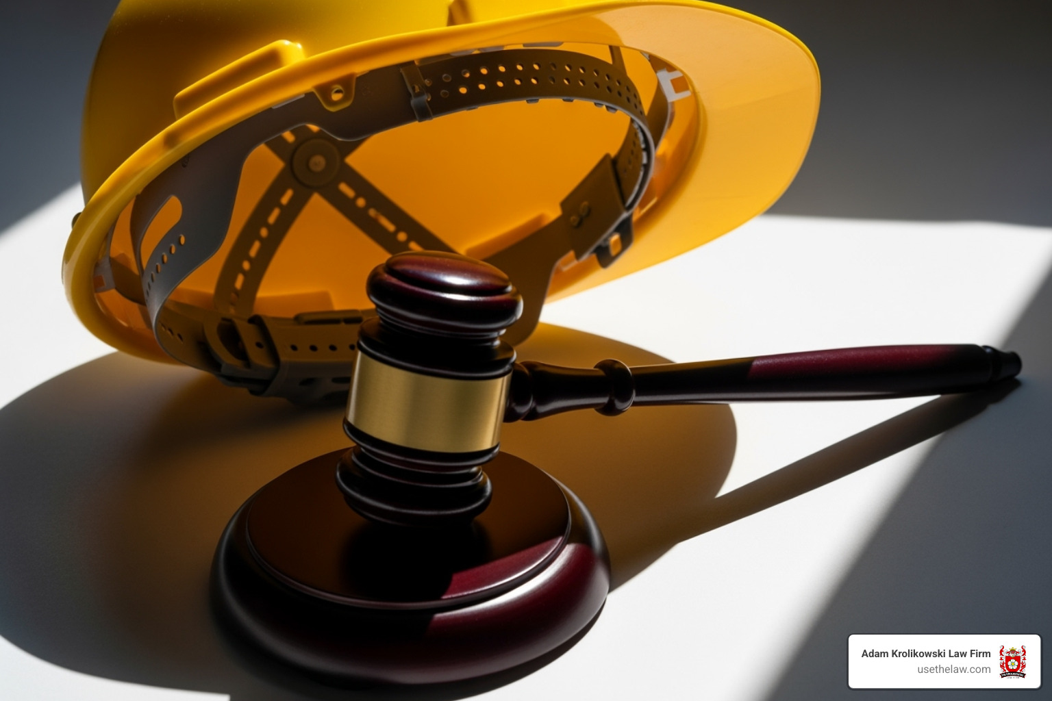 A hard hat and a gavel, symbolizing justice and workplace safety - trench accident lawyer A hard hat and a gavel, symbolizing justice and workplace safety - trench accident lawyer