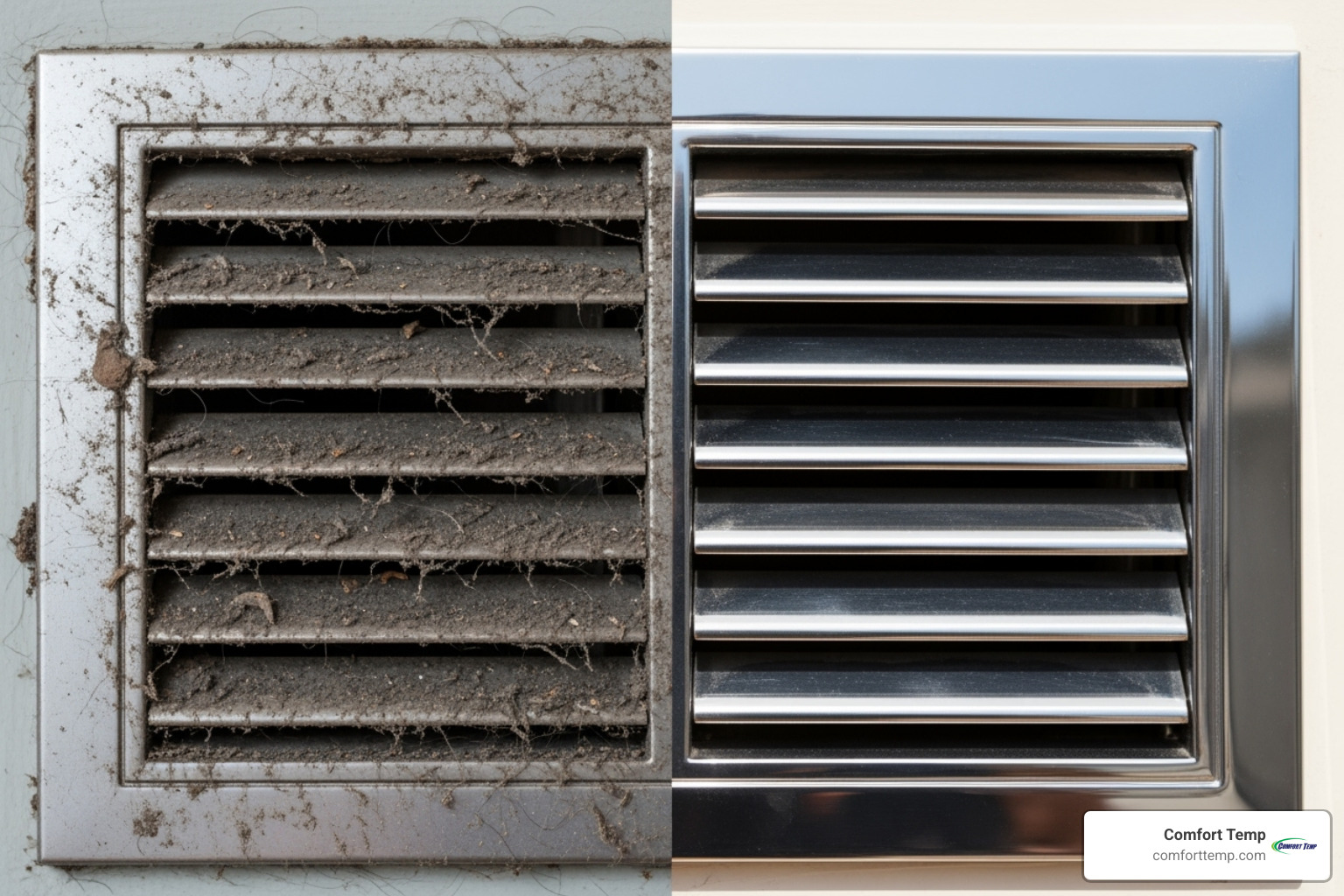 dirty air vent cover compared to a clean one - duct cleaning companies dirty air vent cover compared to a clean one - duct cleaning companies