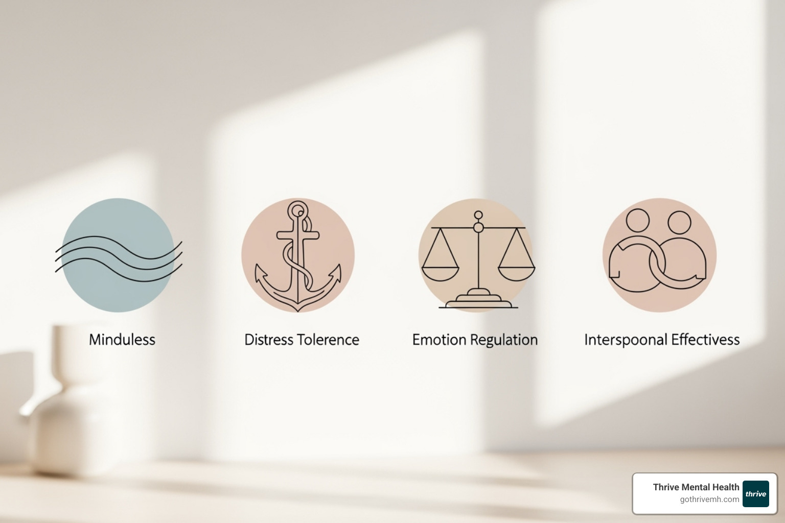 Four icons representing the DBT skill modules - dbt intensive outpatient programs near me