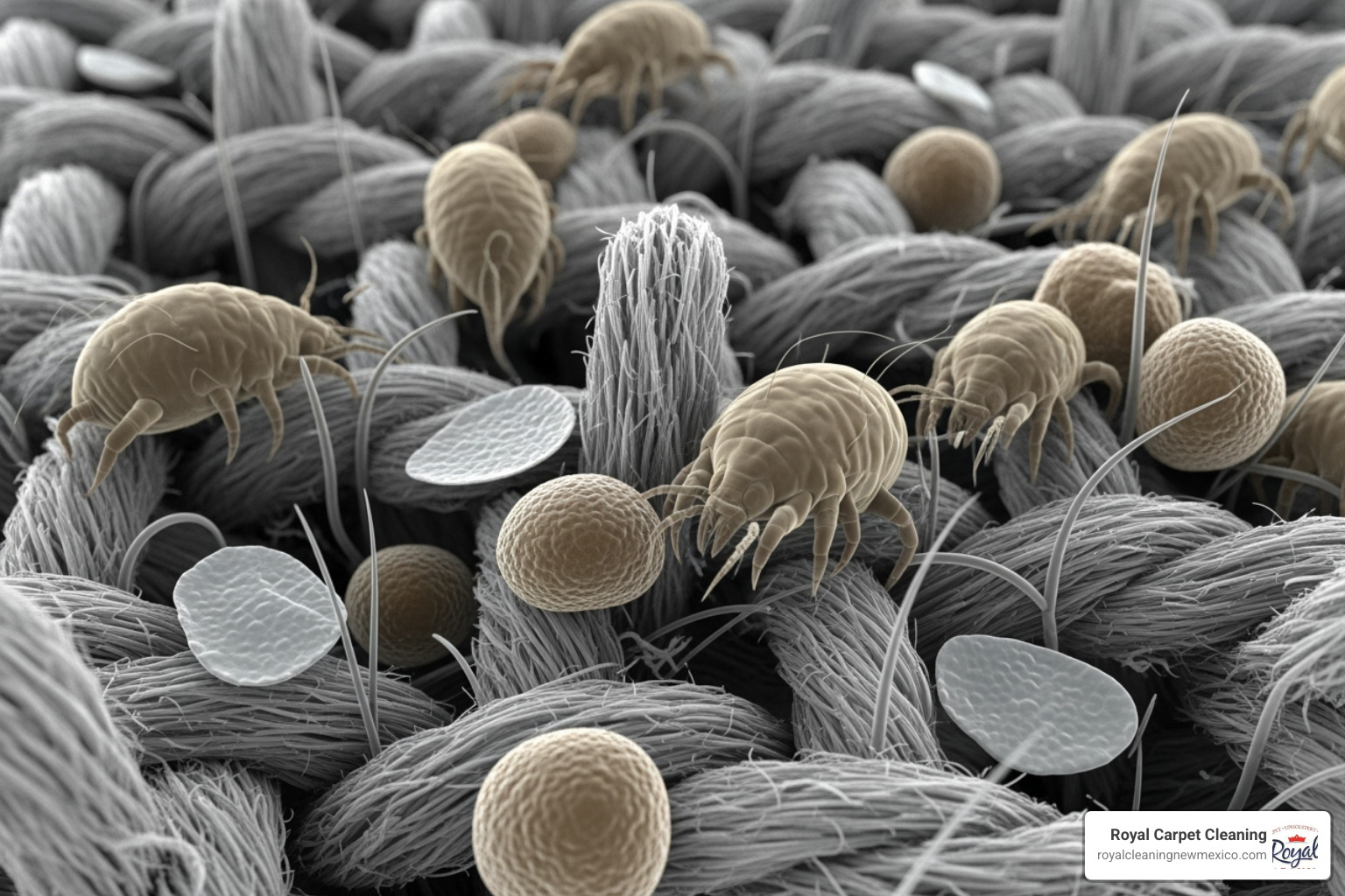Microscopic view of allergens and dust mites in carpet fibers - what is commercial carpet cleaning