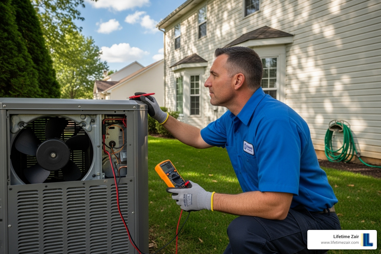 HVAC technician inspecting an outdoor AC unit - AC installation deals