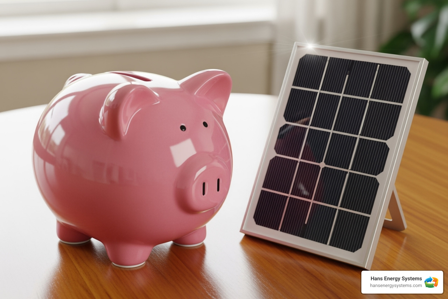 Piggy bank next to a small solar panel - Solar installation Santee