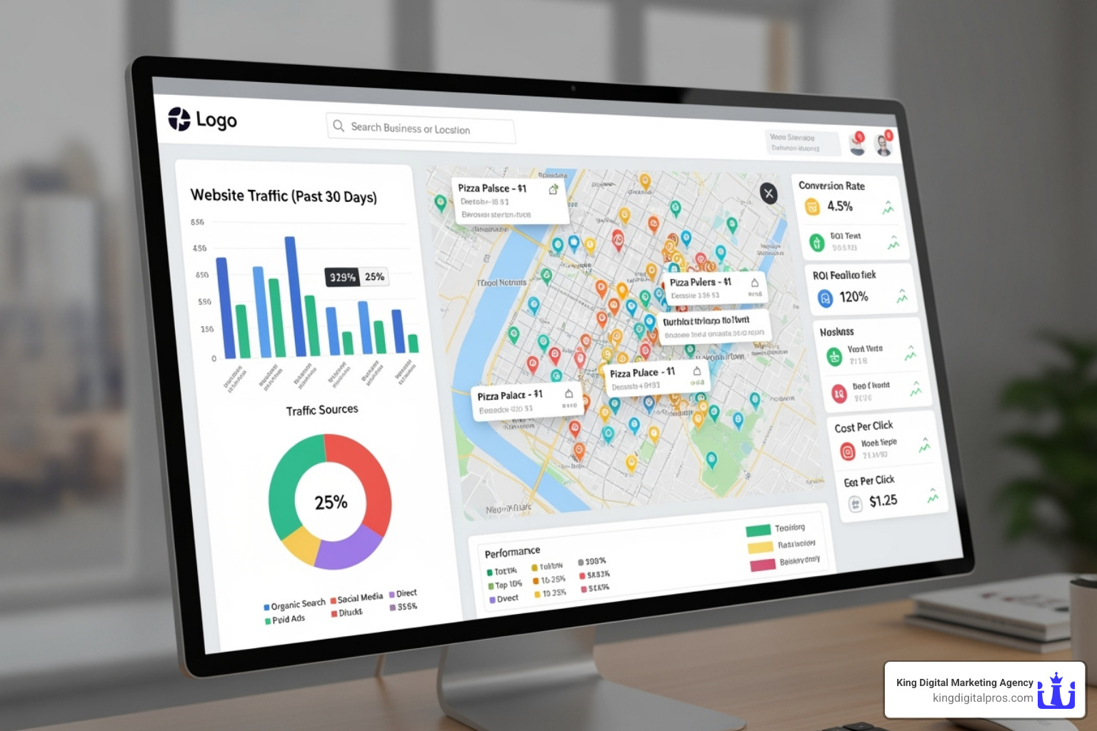 A digital marketing dashboard showing local map rankings and performance metrics - Local marketing expertise A digital marketing dashboard showing local map rankings and performance metrics - Local marketing expertise