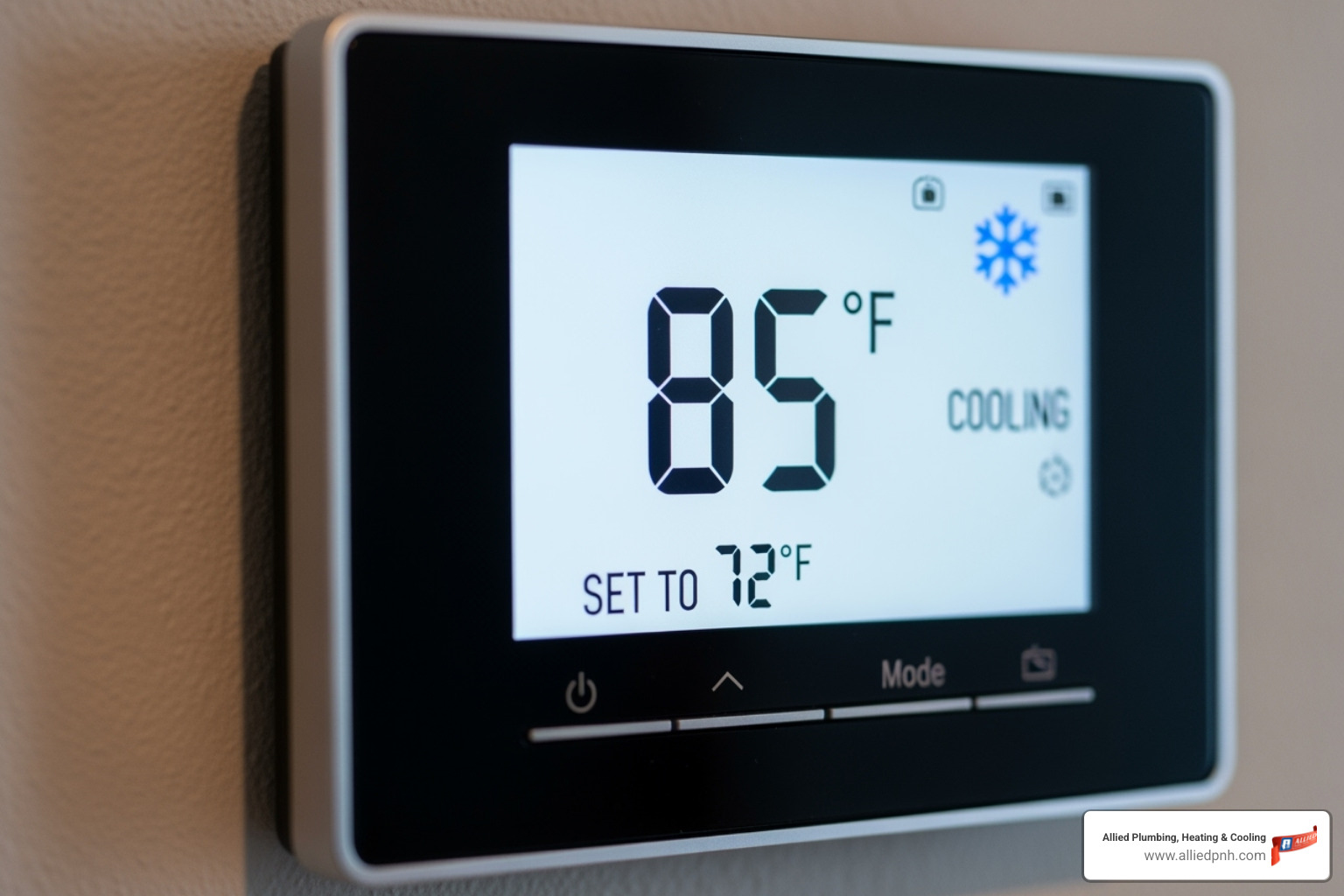 A thermostat showing a high indoor temperature despite the AC running, indicating a problem - ac repair springfield