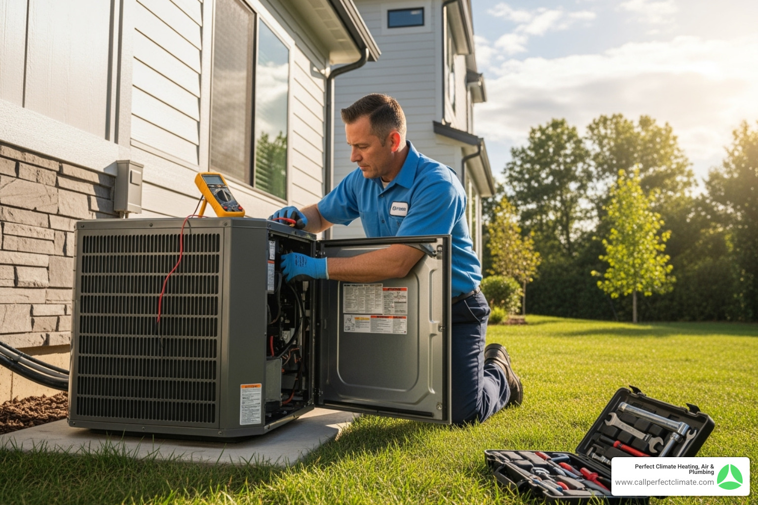 technician performing AC tune-up - Air conditioner repair Princeton technician performing AC tune-up - Air conditioner repair Princeton