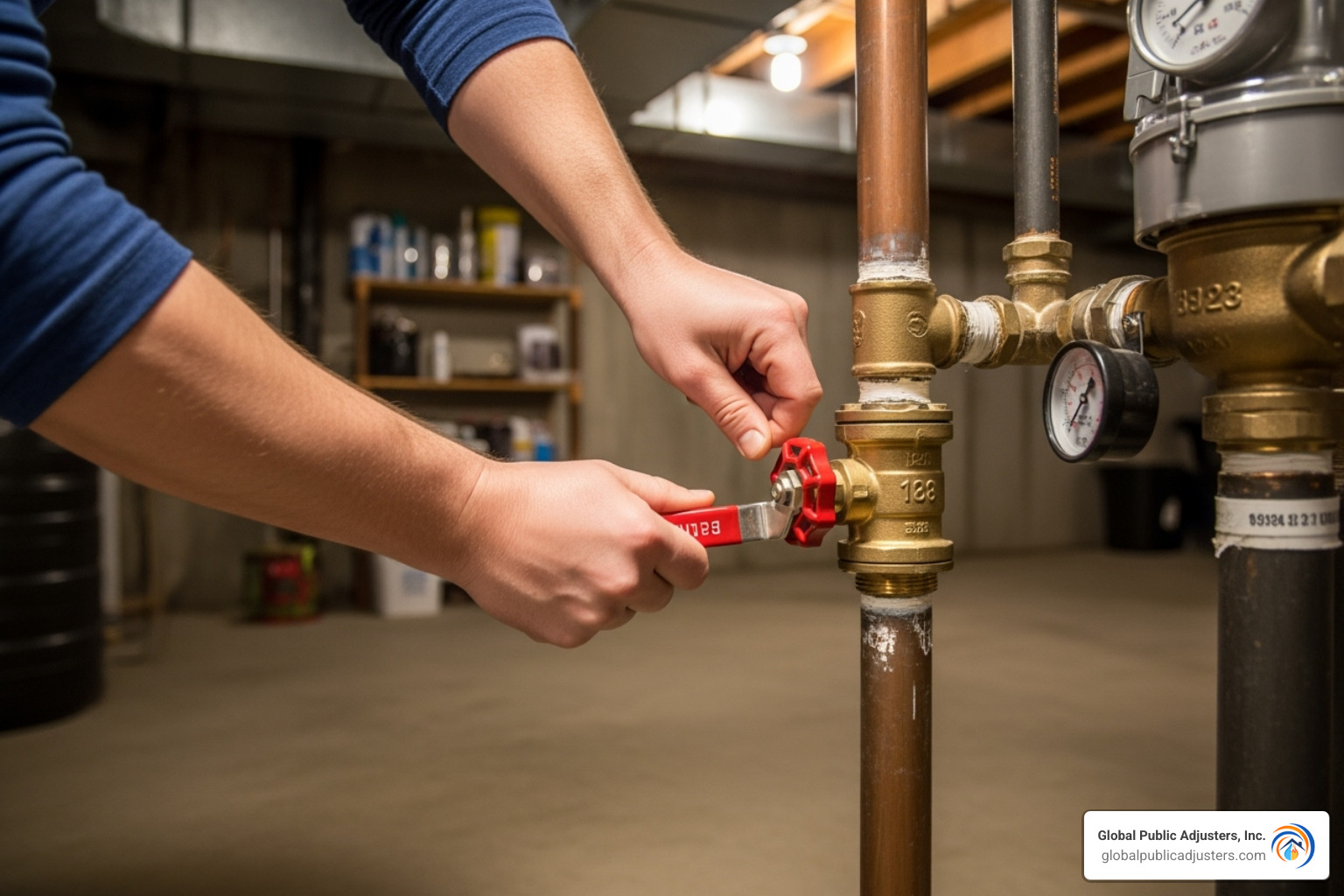 Homeowner shutting off the main water valve to their house - Water damage claim