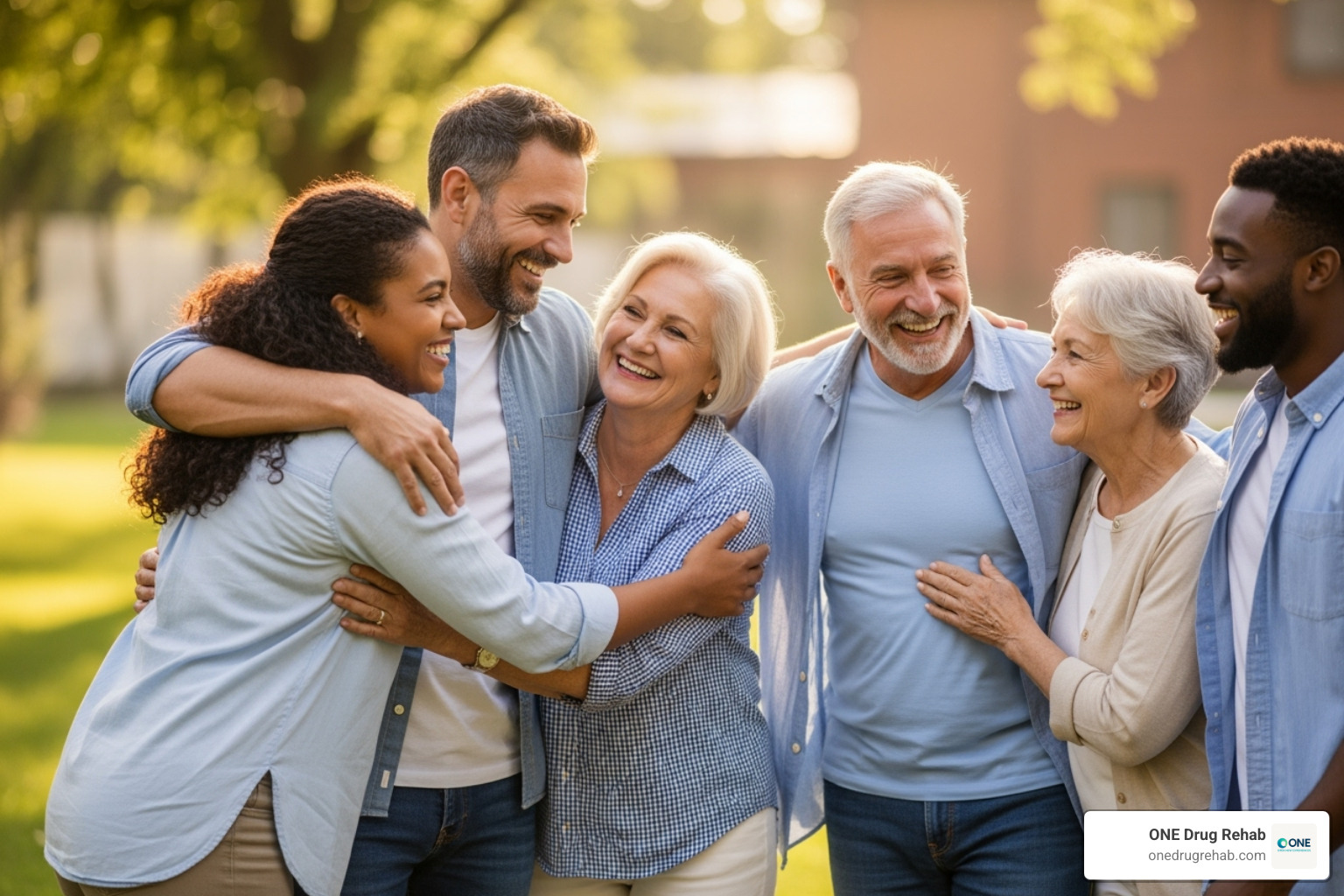 A family happily reunited and supporting each other - rehabilitation of substance abuse