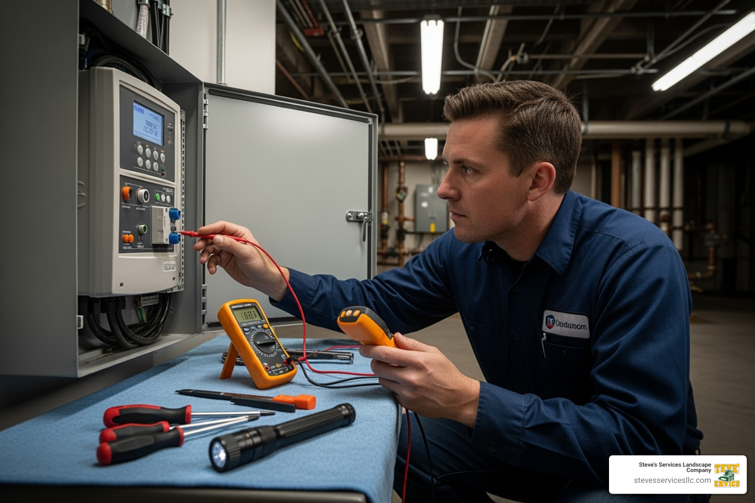 sprinkler technician inspecting a system controller - how much does it cost to fix a sprinkler system sprinkler technician inspecting a system controller - how much does it cost to fix a sprinkler system