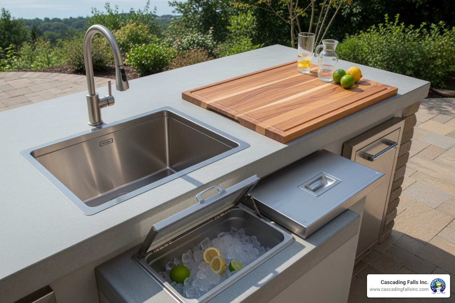 multi-functional refreshment center sink with an integrated cutting board and ice bin - outdoor kitchen sink multi-functional refreshment center sink with an integrated cutting board and ice bin - outdoor kitchen sink