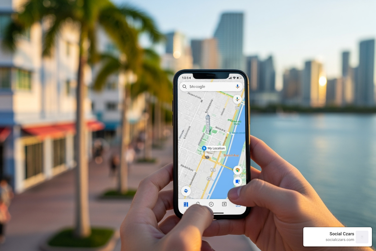 Person using Google Maps on phone in Miami - best seo agencies miami