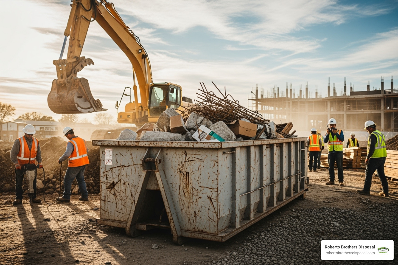 Roll-off dumpster on a construction site - Industrial waste disposal