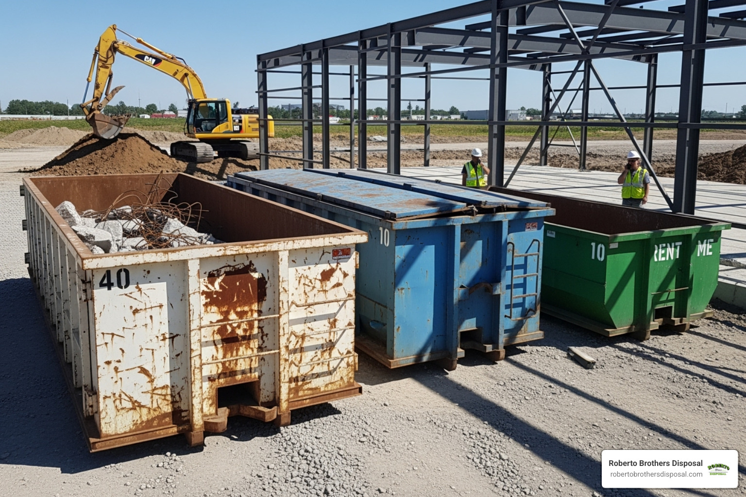 Roll-off dumpsters in use at an industrial site - Industrial waste disposal
