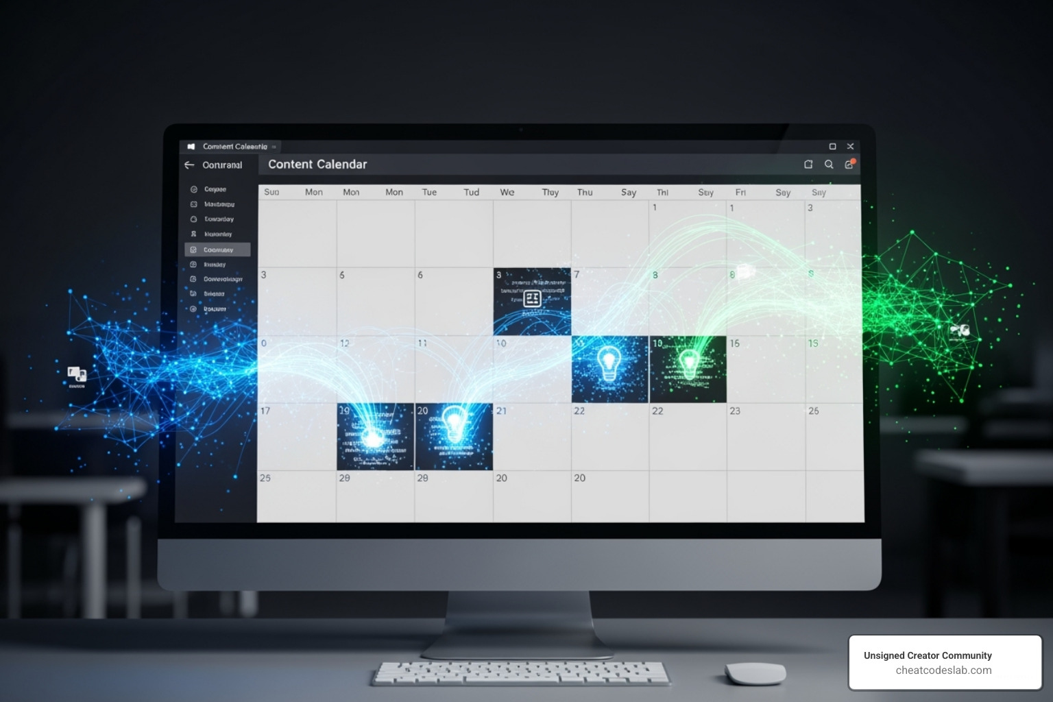 Content calendar being filled out with AI-generated ideas - ChatGPT for social media