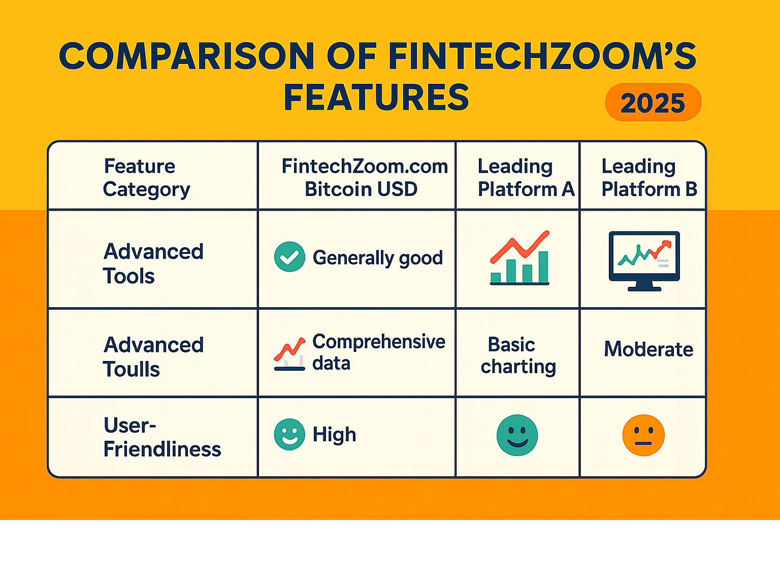 Comparison table of FintechZoom's features - fintechzoom.com bitcoin usd infographic 