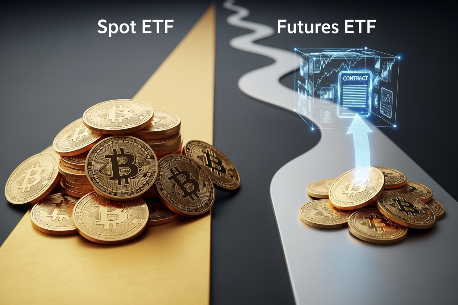 illustrating the structure of a Spot Bitcoin ETF versus a Futures ETF - fintechzoom.com bitcoin etf