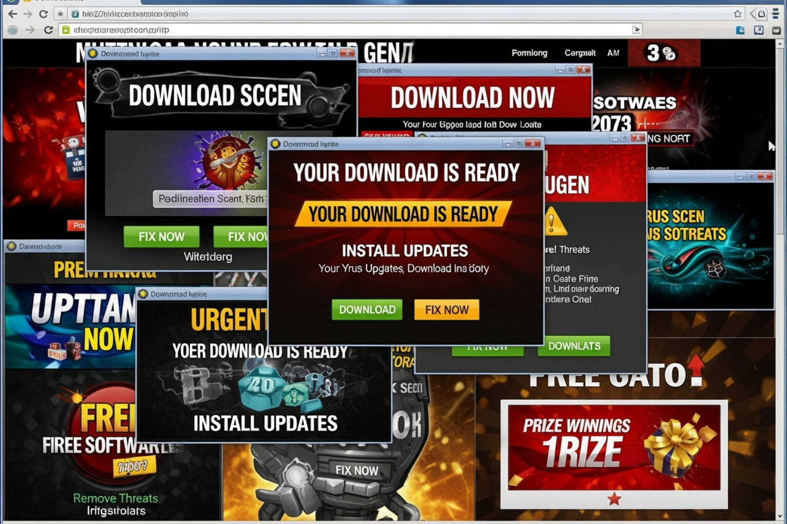 Suspicious-looking download website with multiple pop-ups and misleading buttons - 8tshare6a software