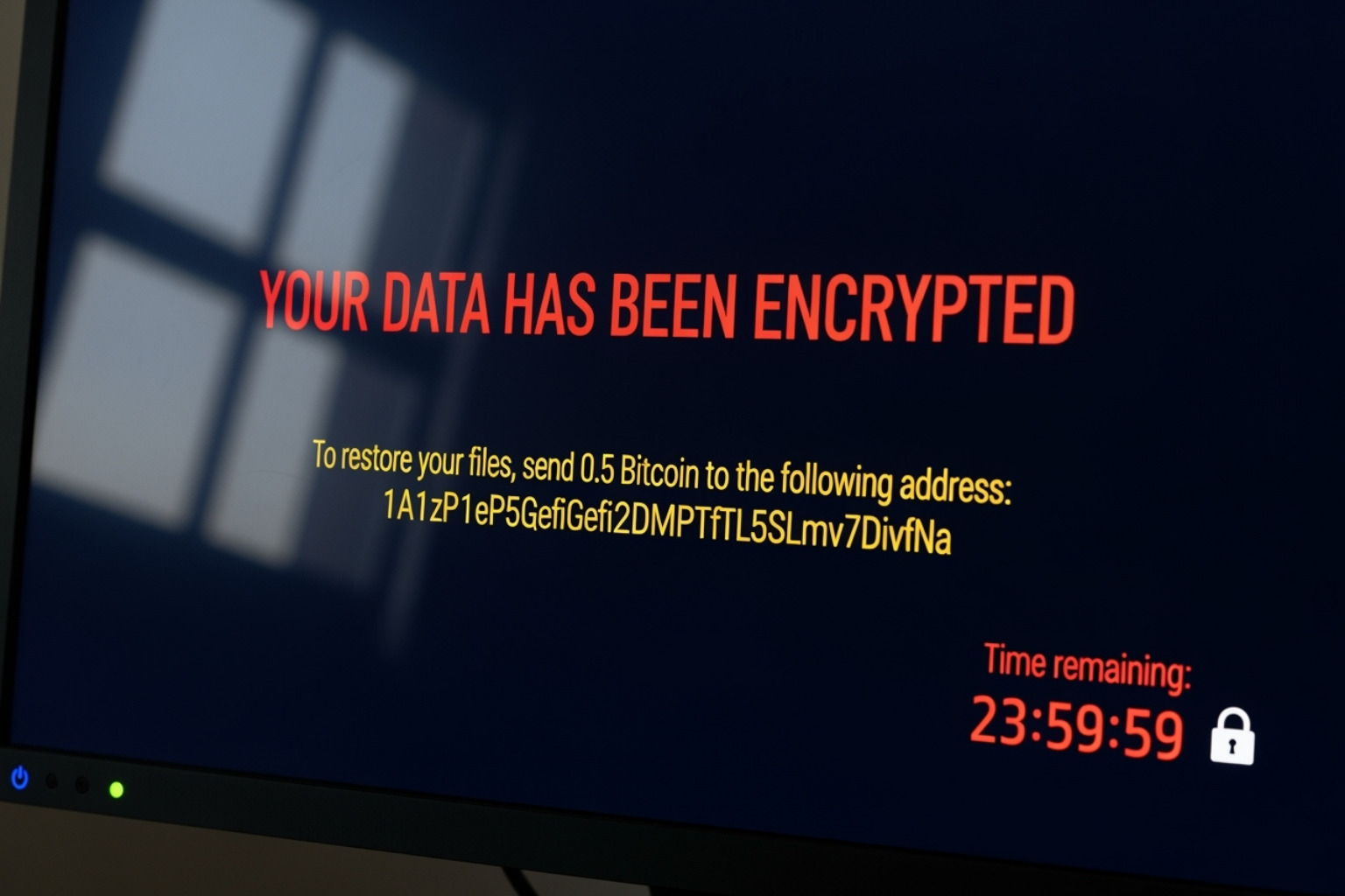 Computer screen showing a ransomware demand message - 8tshare6a software