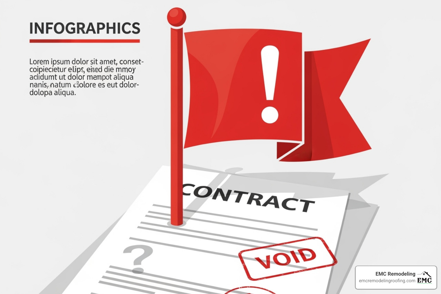 red flag icon over suspicious looking contract - finding a roofing contractor