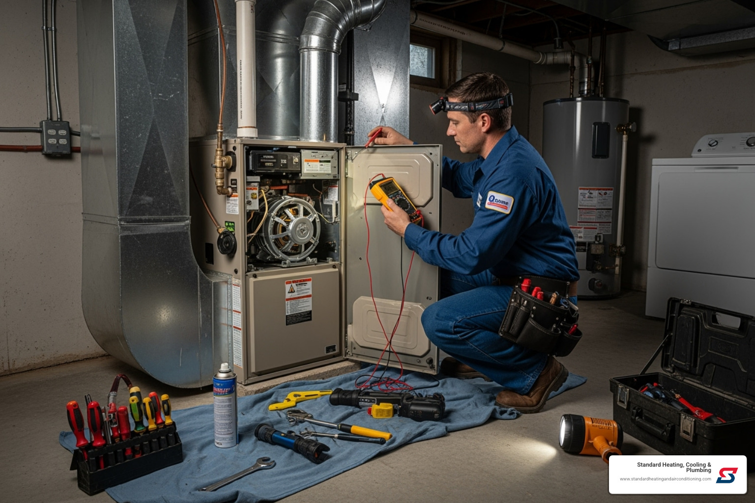 HVAC technician performing maintenance on a furnace - heater replacement birmingham al